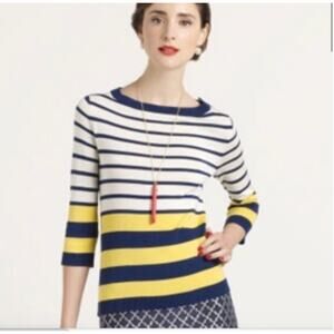 Kate Spade Silk Blend Boatneck Nautical Striped Sweater, Navy/Yellow, Size Small